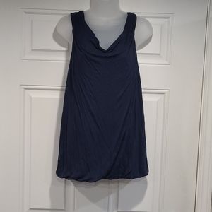 TANK TOP: Navy Blue Cotton Tank Top Cowl Neck